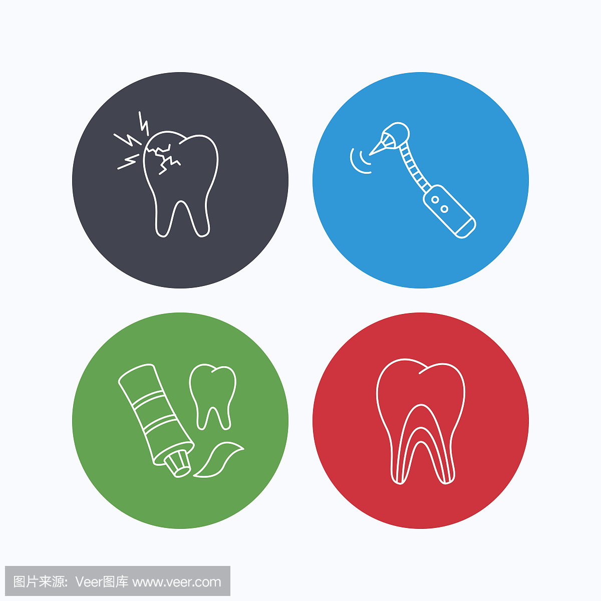 牙膏、牙管和牙痛图标。